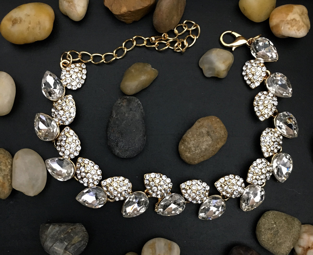 Crystal Elegant Leaf Shape Gold Bridal Bracelet | Bellaire Wholesale