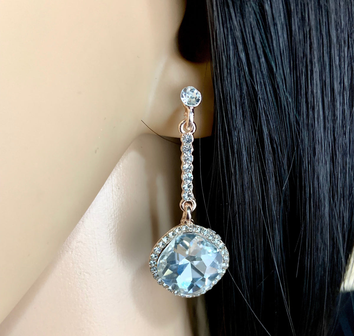 Crystal Diamond shape Earrings, Rose Gold | Bellaire Wholesale