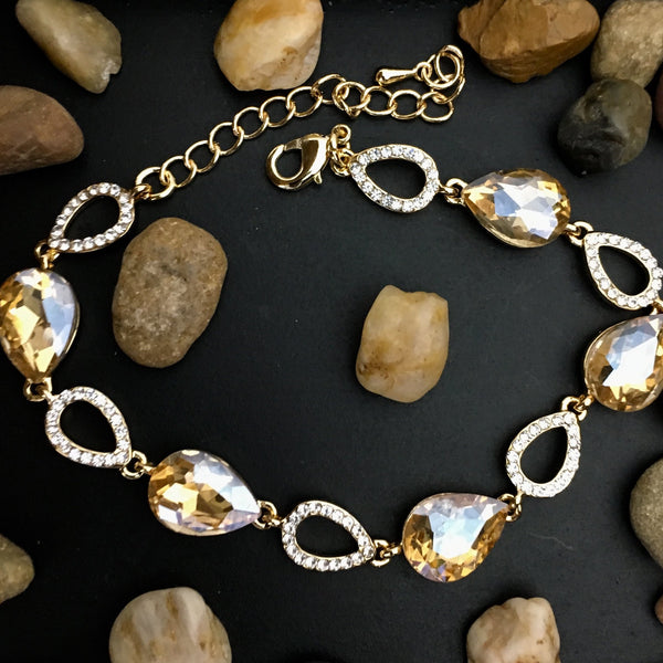 Teardrop Shape Gold Crystal Stone Bridal Bracelet | Bellaire Wholesale