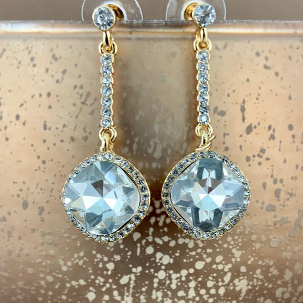 Crystal Diamond shape Earrings, Gold | Bellaire Wholesale