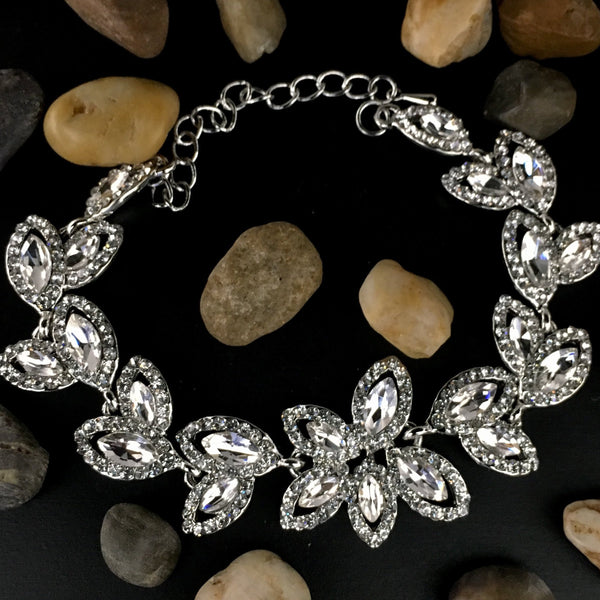 Floral Theme Designer Silver Bridal Bracelet | Bellaire Wholesale