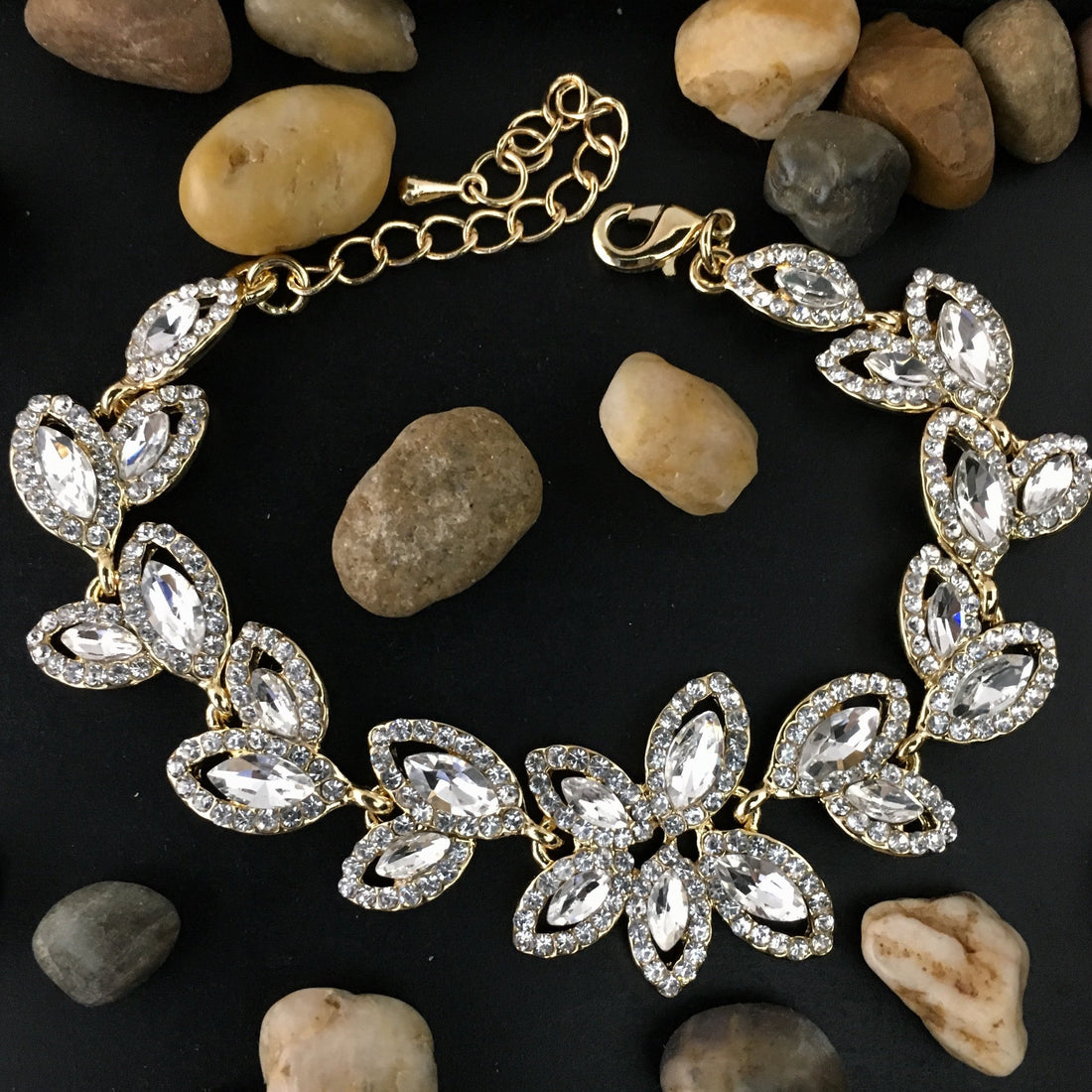 Floral Theme Designer Gold Bridal Bracelet | Bellaire Wholesale