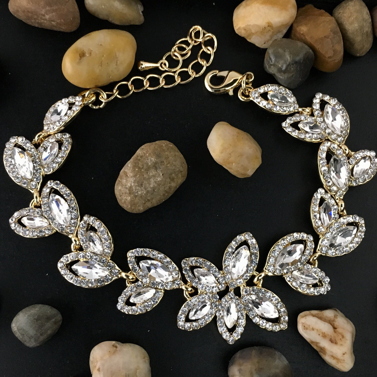 Floral Theme Designer Gold Bridal Bracelet | Bellaire Wholesale