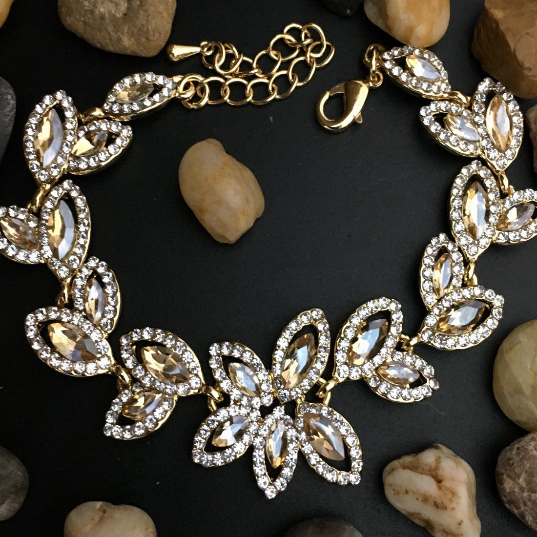 Floral Designer Champagne Stone Bridal Bracelet | Bellaire Wholesale