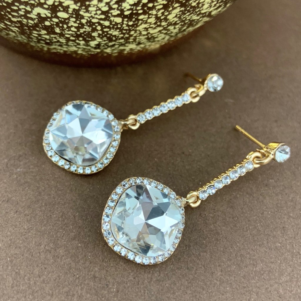 Crystal Diamond shape Earrings, Gold | Bellaire Wholesale