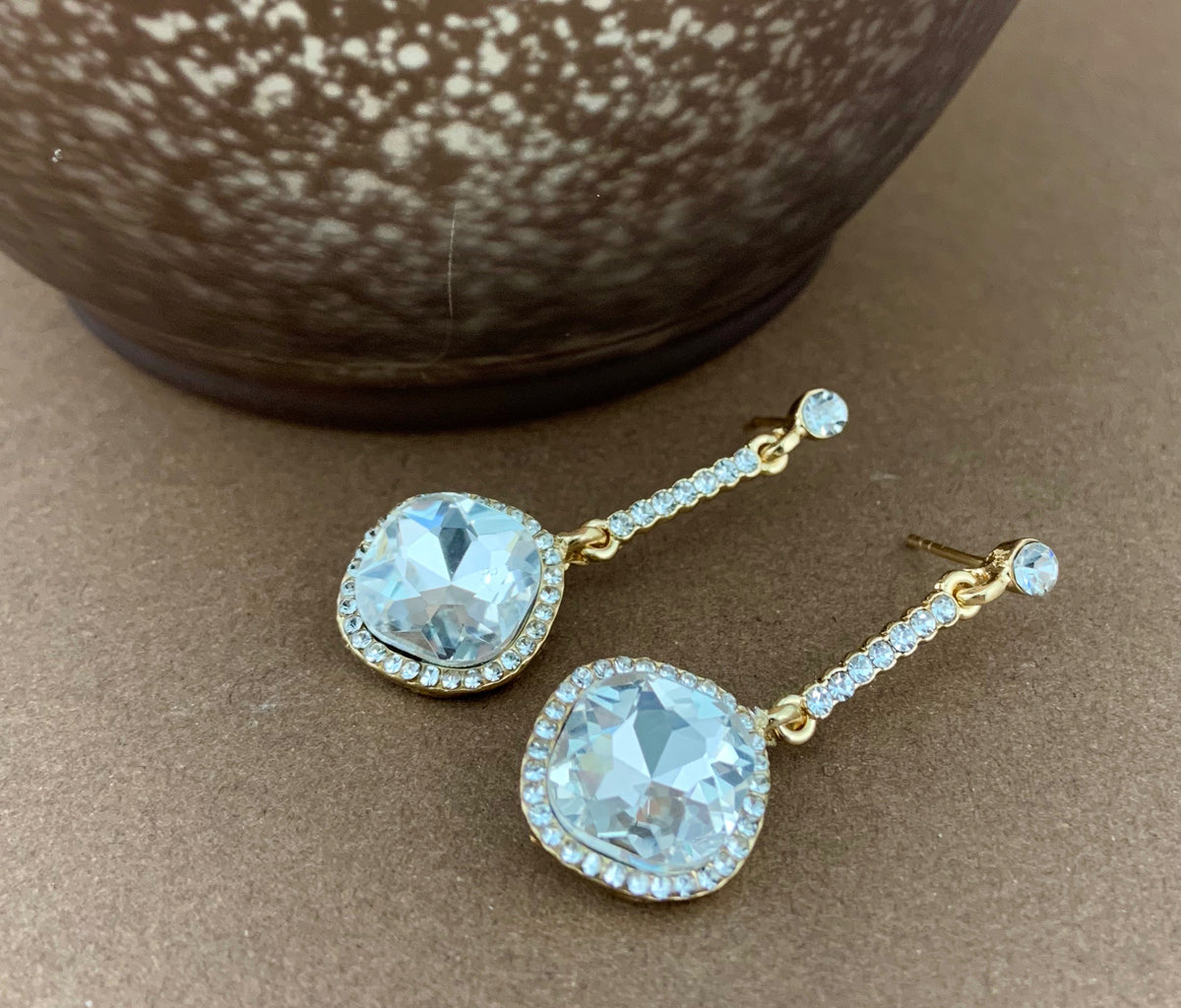 Crystal Diamond shape Earrings, Gold | Bellaire Wholesale