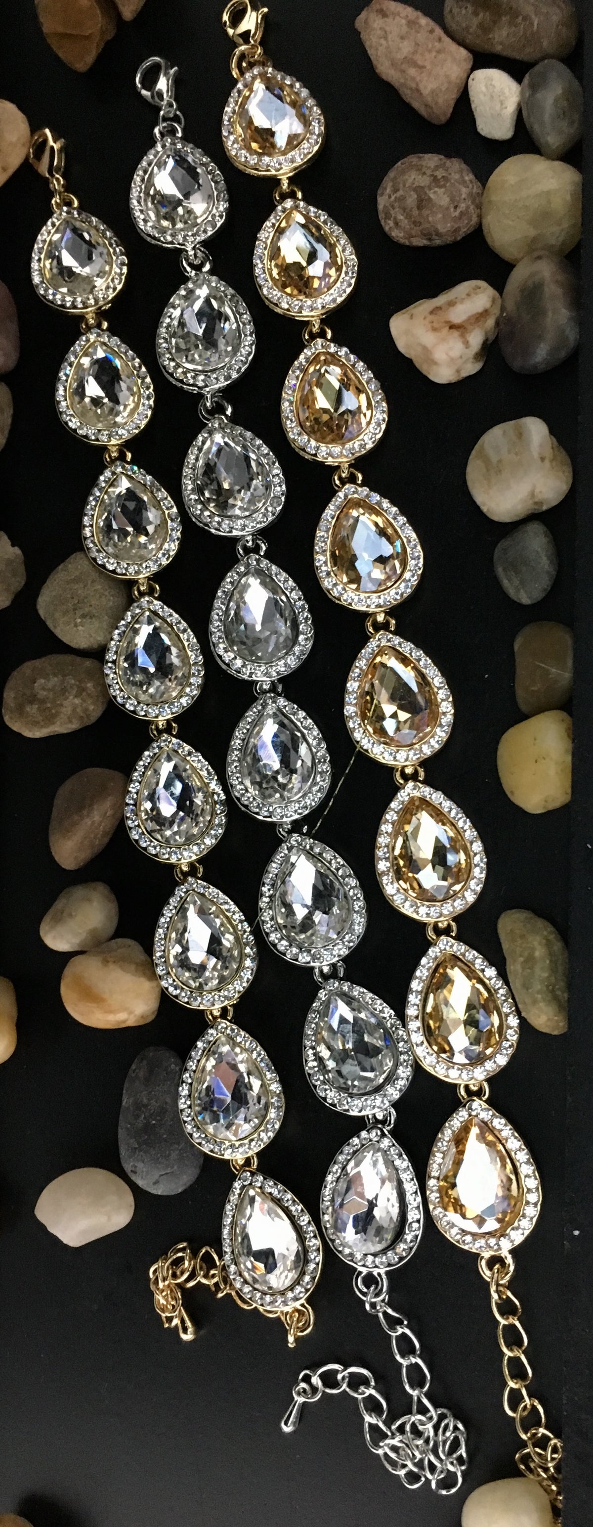Crystal Teardrop Shape Gold Bridal Bracelet | Bellaire Wholesale