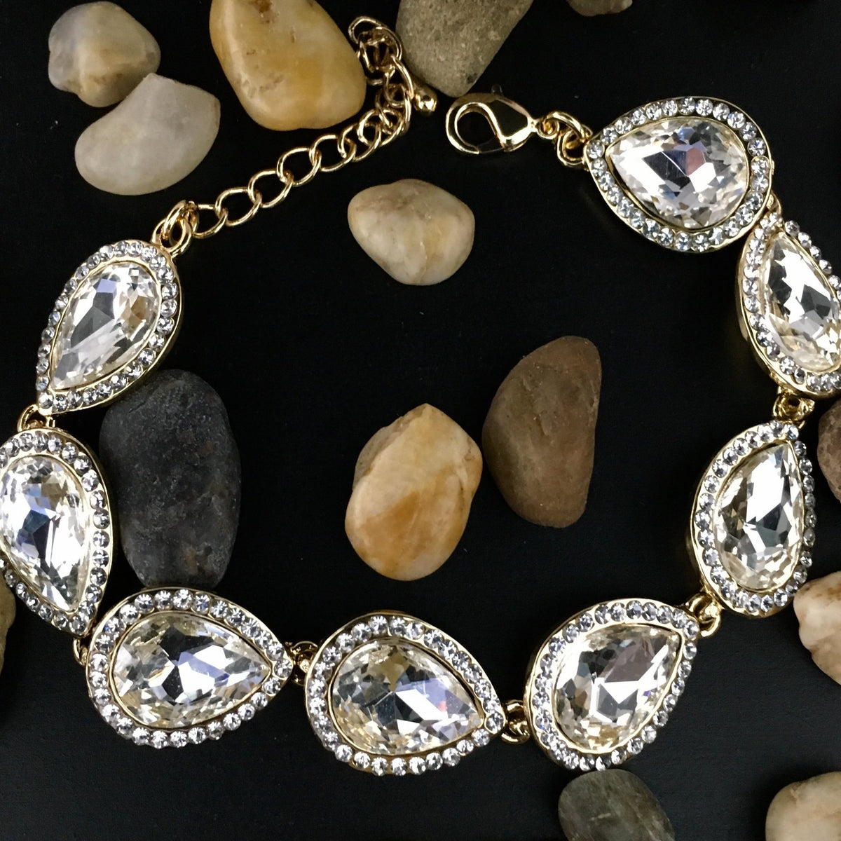 Crystal Teardrop Shape Gold Bridal Bracelet | Bellaire Wholesale
