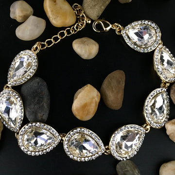 Crystal Teardrop Shape Gold Bridal Bracelet | Bellaire Wholesale