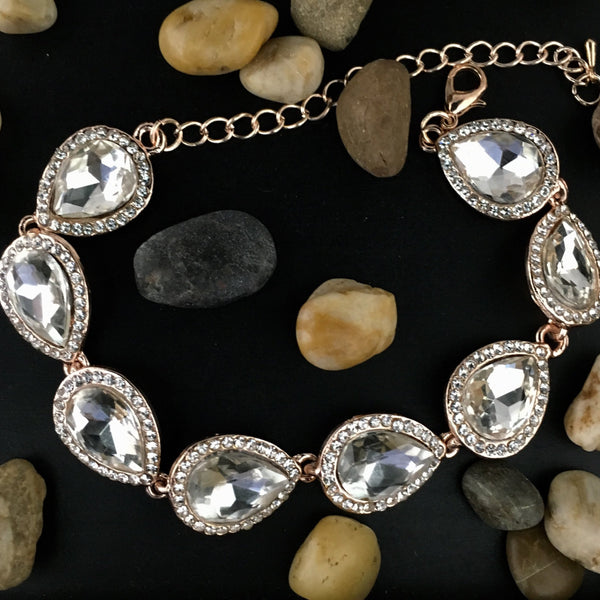 Crystal Teardrop Shape Rose Gold Crystal Bracelet | Bellaire Wholesale