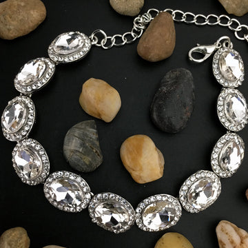 Crystal Oval Shape Silver Bridal Bracelet | Bellaire Wholesale