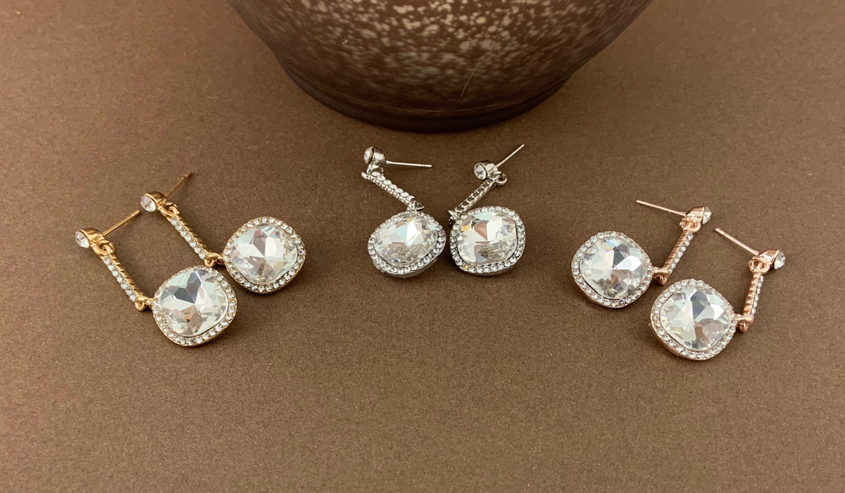 Crystal Diamond shape Earrings, Rose Gold | Bellaire Wholesale