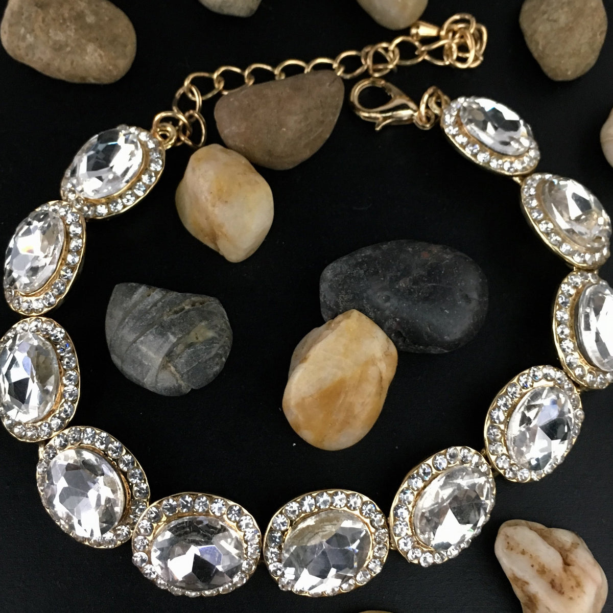 Crystal Oval Shape Gold Bridal Bracelet | Bellaire Wholesale