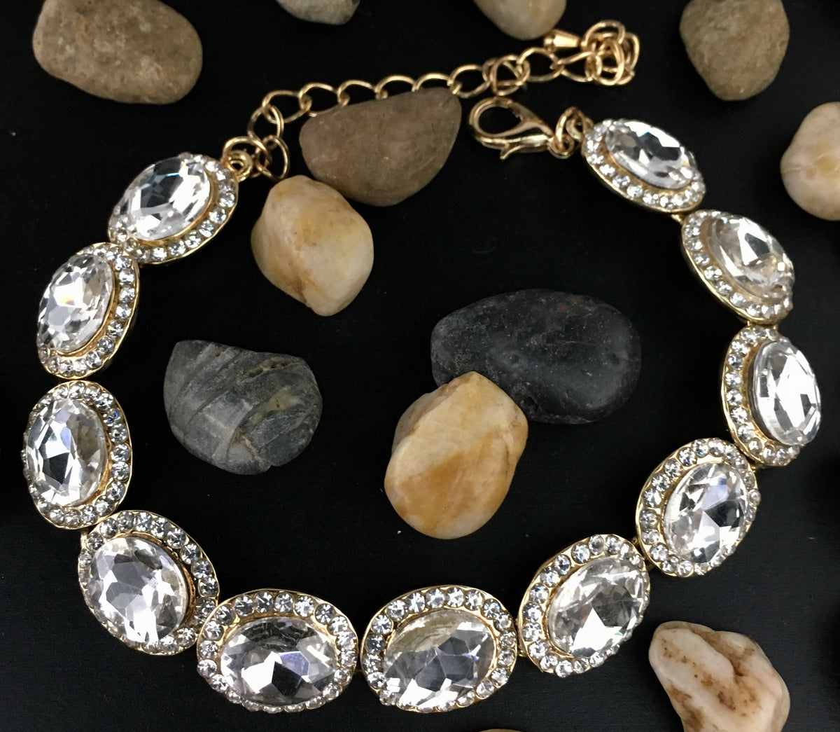 Crystal Oval Shape Gold Bridal Bracelet | Bellaire Wholesale