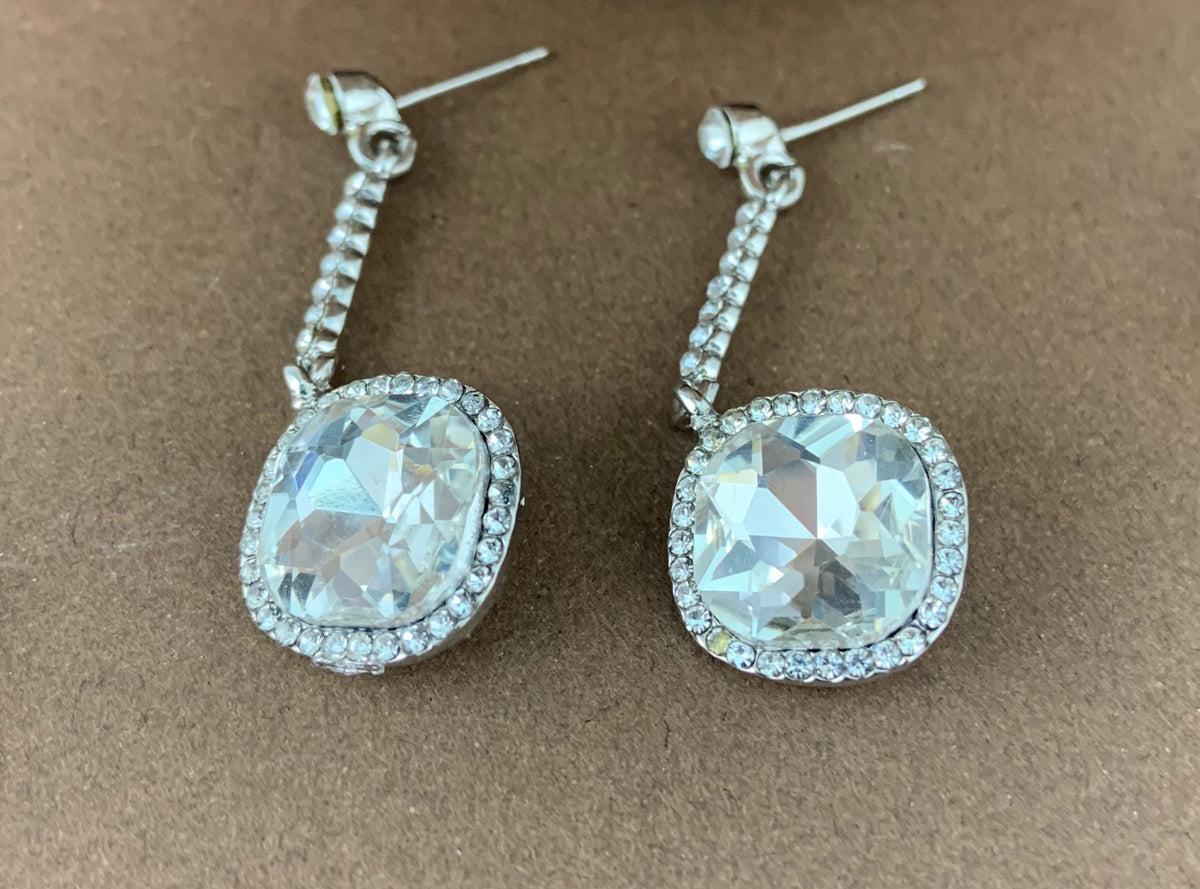 Crystal Diamond shape Earrings, Silver | Bellaire Wholesale