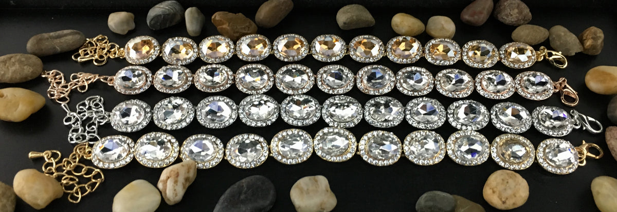 Crystal Oval Shape Gold Bridal Bracelet | Bellaire Wholesale