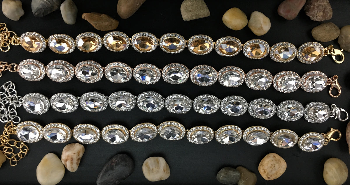 Crystal Oval Shape Gold Bridal Bracelet | Bellaire Wholesale