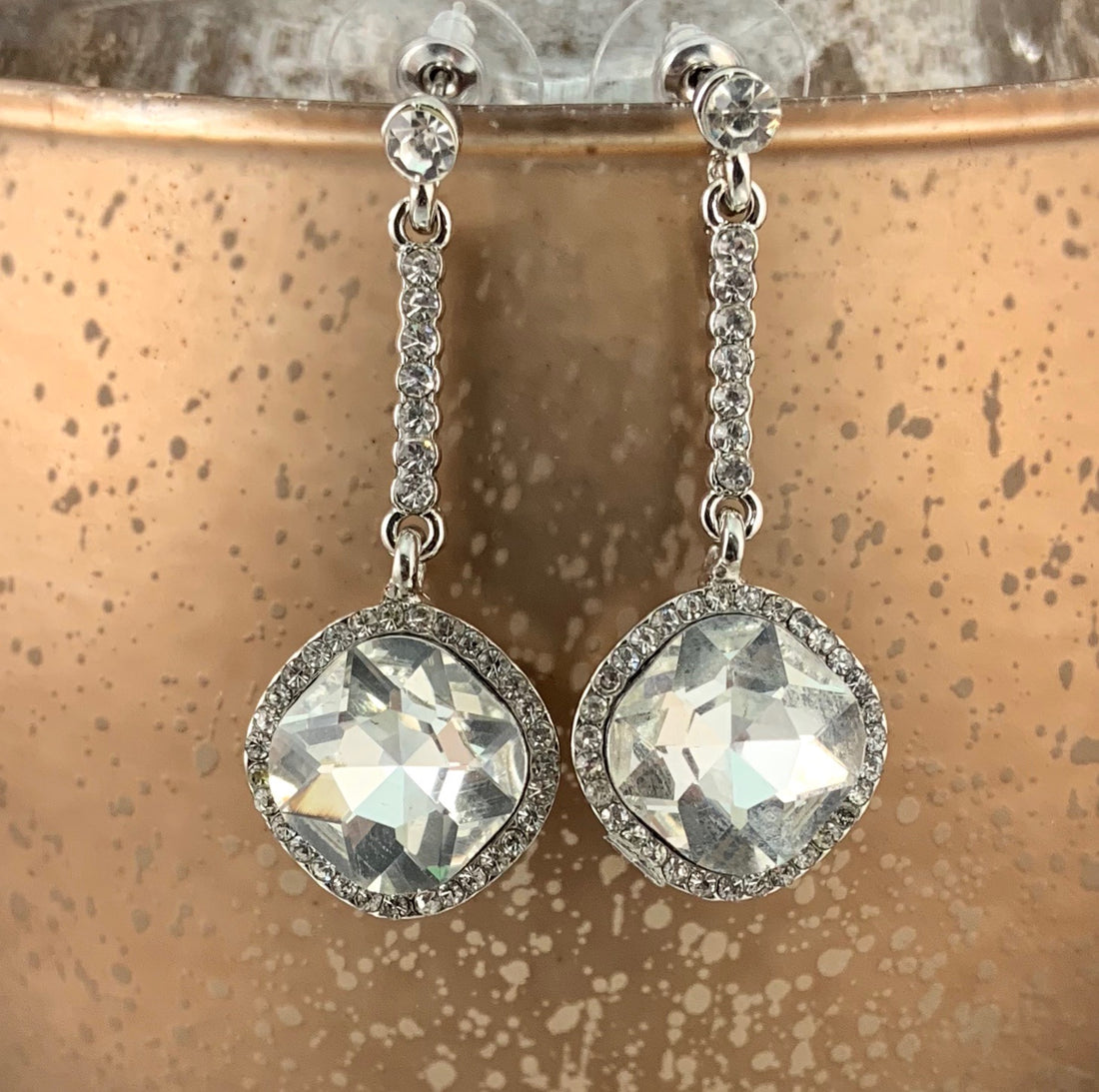 Crystal Diamond shape Earrings, Silver | Bellaire Wholesale