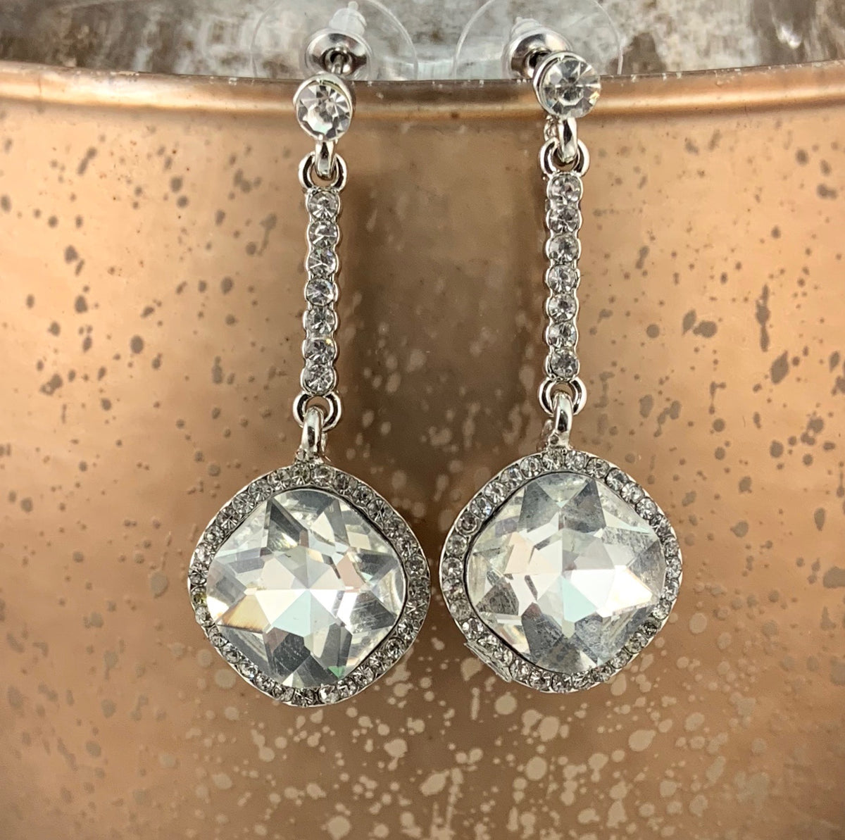 Crystal Diamond shape Earrings, Silver | Bellaire Wholesale