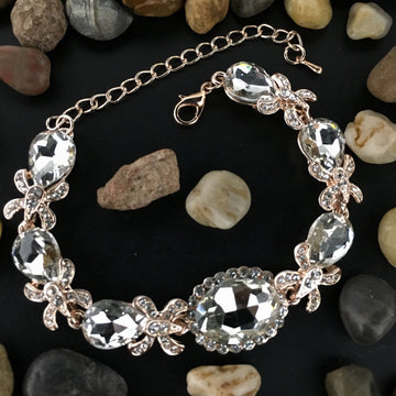 Crystal FancyOval Shape Rose Gold Bridal Bracelet | BellaireWholesale