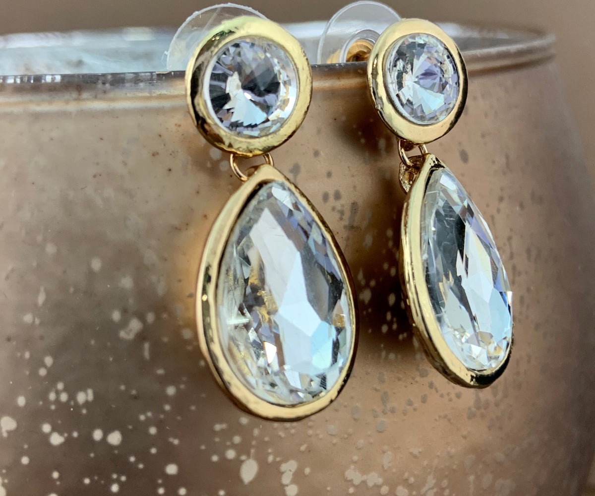 Crystal Plain Teardrop Earrings, Gold | Bellaire Wholesale