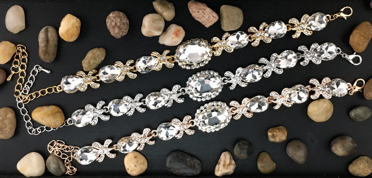 Crystal FancyOval Shape Rose Gold Bridal Bracelet | BellaireWholesale