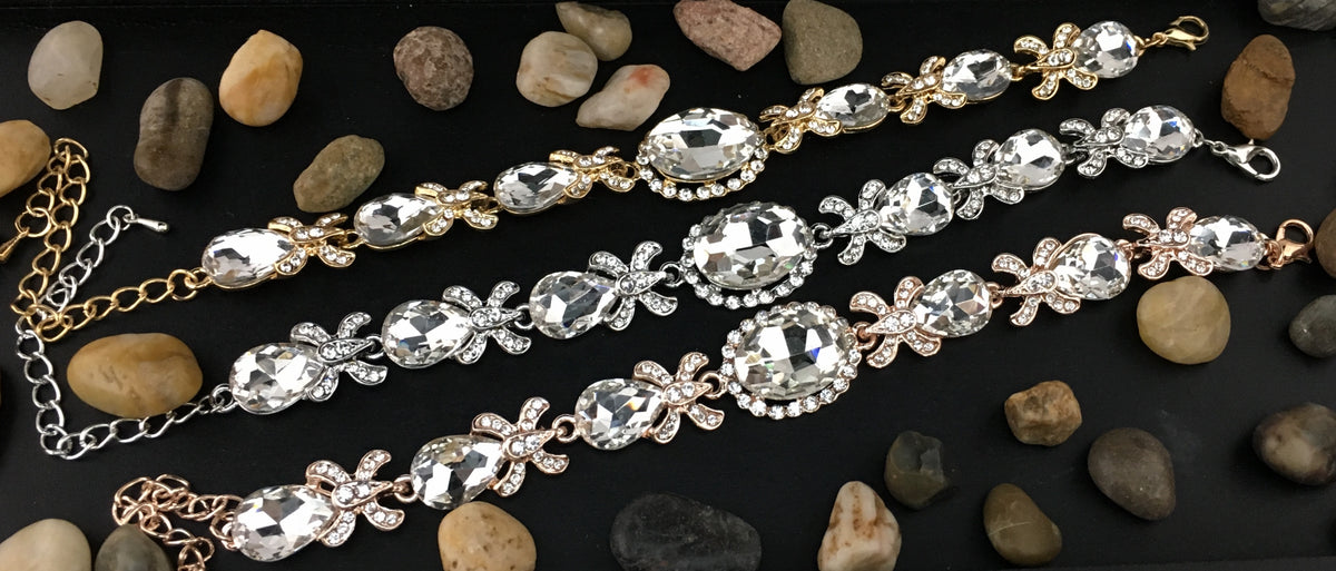 Crystal FancyOval Shape Rose Gold Bridal Bracelet | BellaireWholesale