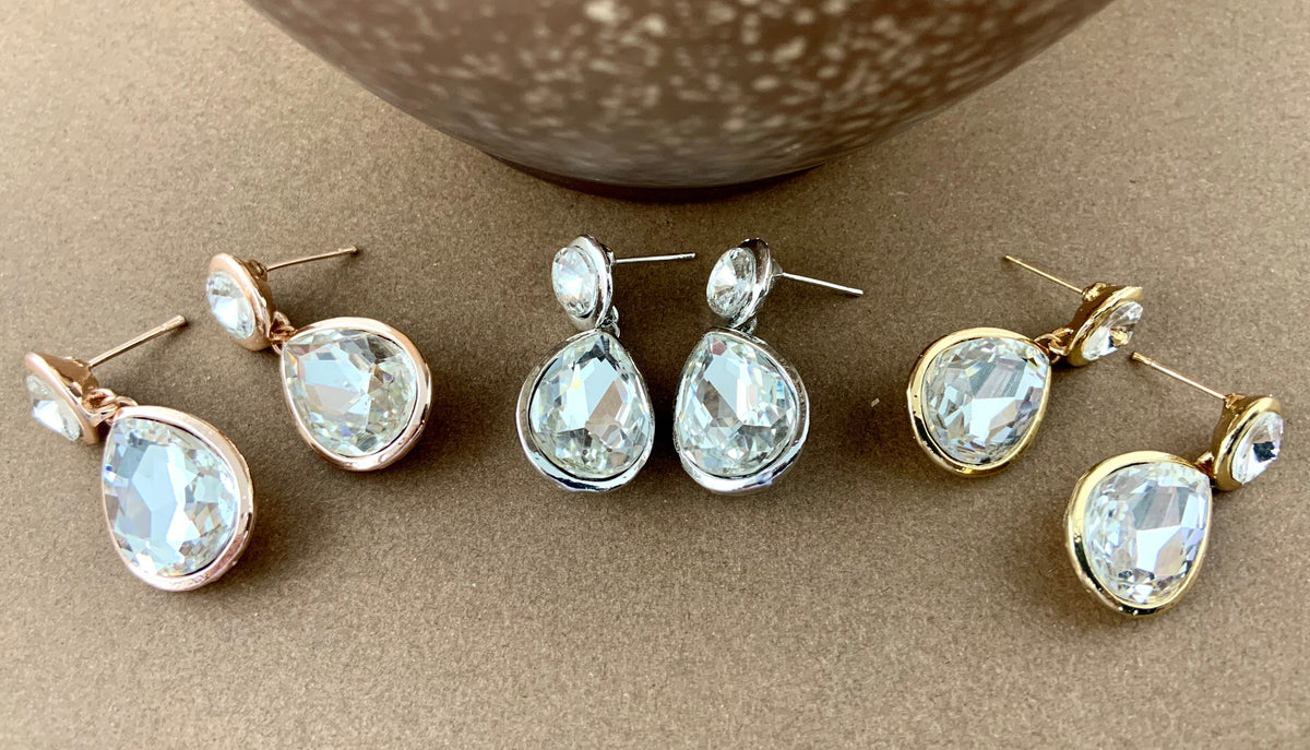 Crystal Plain Teardrop Earrings, Gold | Bellaire Wholesale