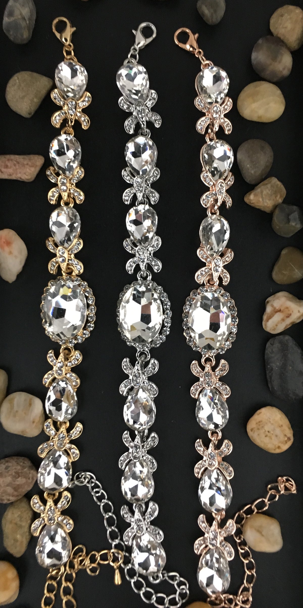 Crystal FancyOval Shape Rose Gold Bridal Bracelet | BellaireWholesale