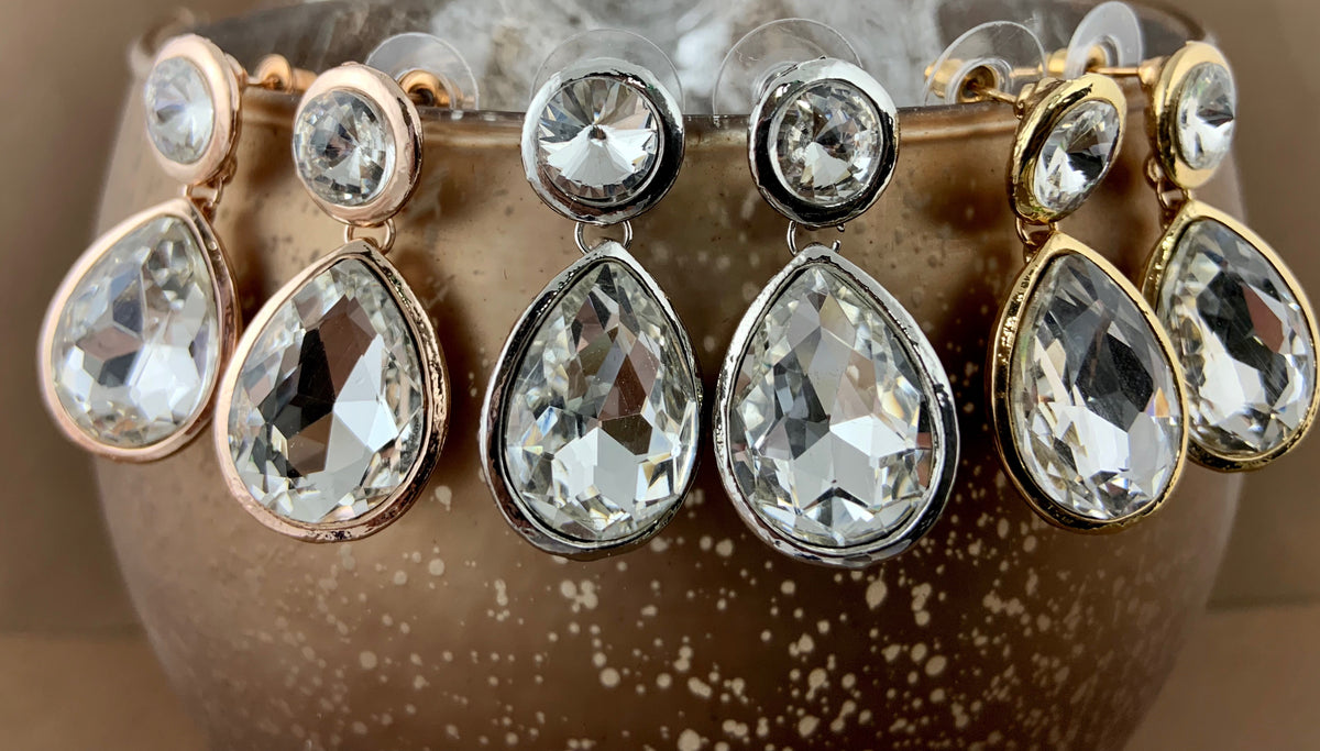 Crystal Plain Teardrop Earrings, Rose Gold | Bellaire Wholesale