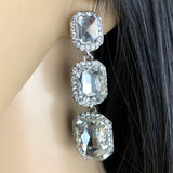 Crystal Princess Cut Earrings, Silver | Bellaire Wholesale
