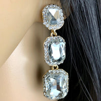 Crystal Princess Cut Earrings, Gold | Bellaire Wholesale