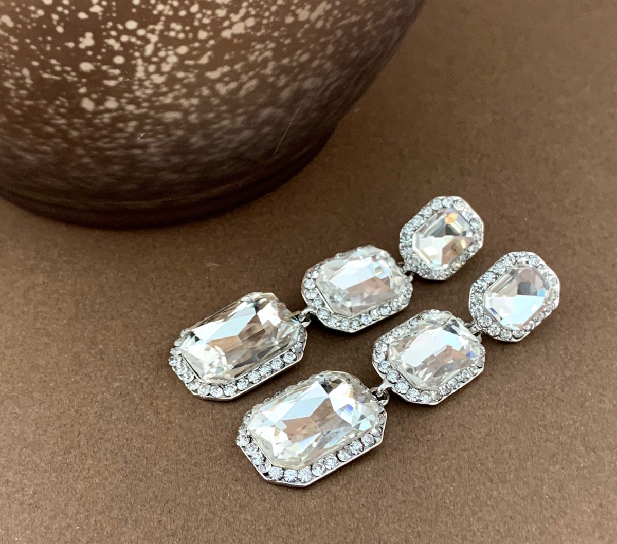 Crystal Princess Cut Earrings, Silver | Bellaire Wholesale