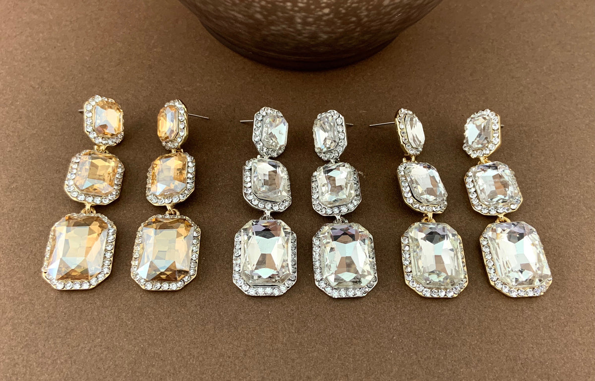 Crystal Princess Cut Earrings, Silver | Bellaire Wholesale