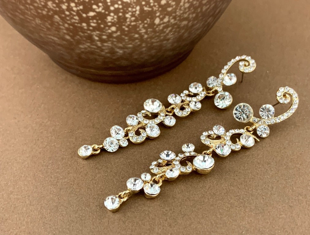 Designer Inspired Crystal Earrings, Gold | Bellaire Wholesale