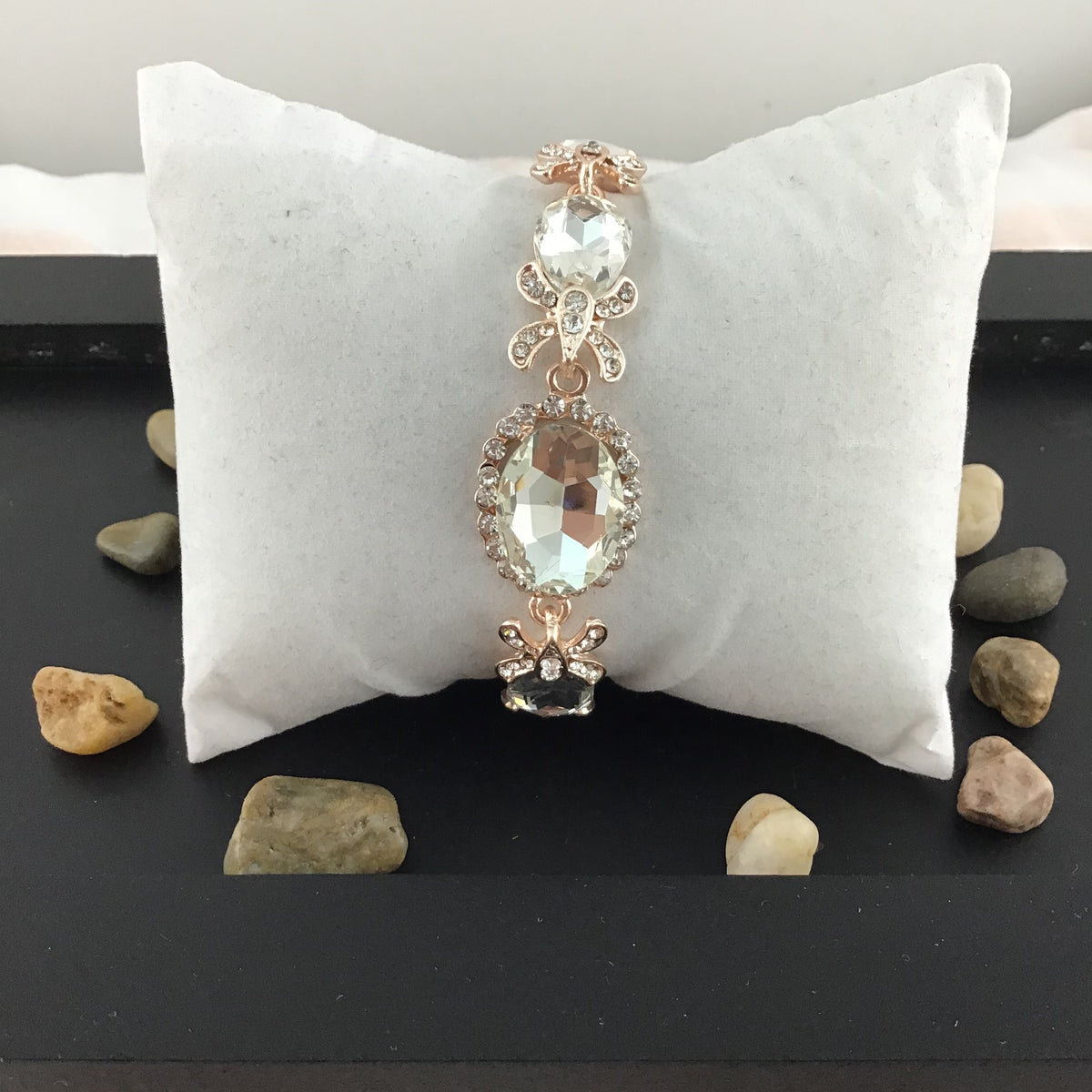 Crystal FancyOval Shape Rose Gold Bridal Bracelet | BellaireWholesale