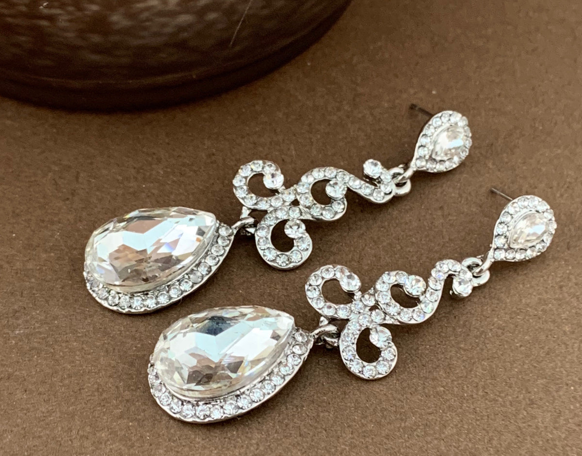 Crystal Teardrop Earrings, Silver | Bellaire Wholesale