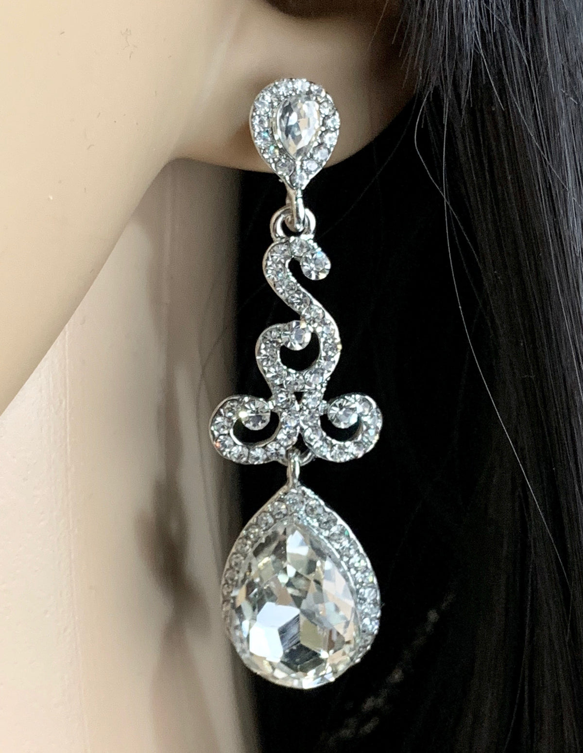 Crystal Teardrop Earrings, Silver | Bellaire Wholesale