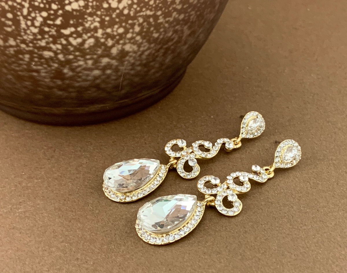 Crystal Teardrop Earrings, Gold | Bellaire Wholesale