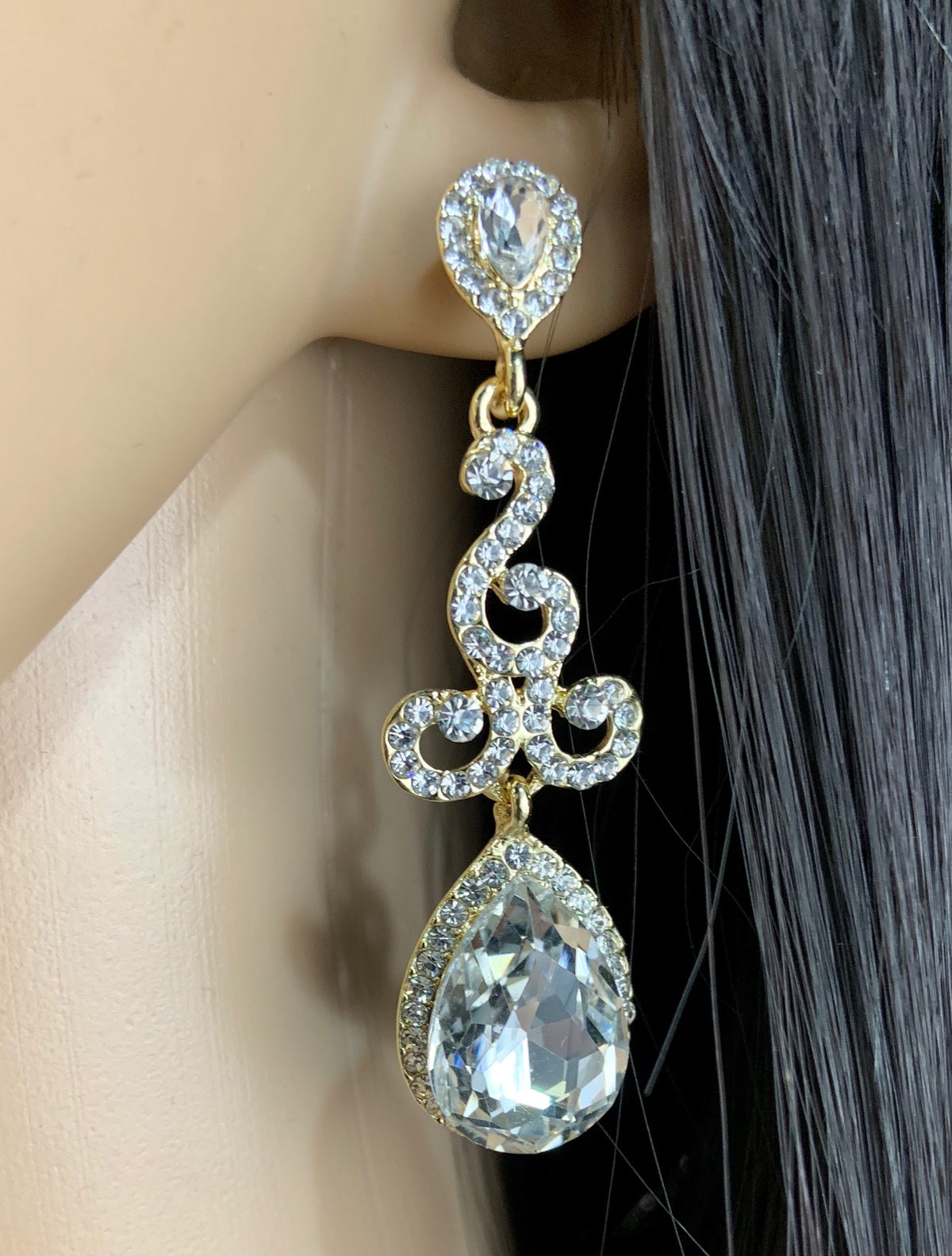 Crystal Teardrop Earrings, Gold | Bellaire Wholesale
