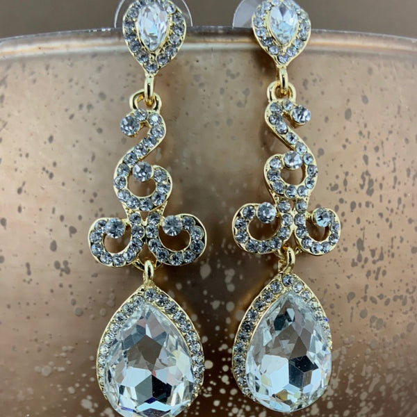 Crystal Teardrop Earrings, Gold | Bellaire Wholesale