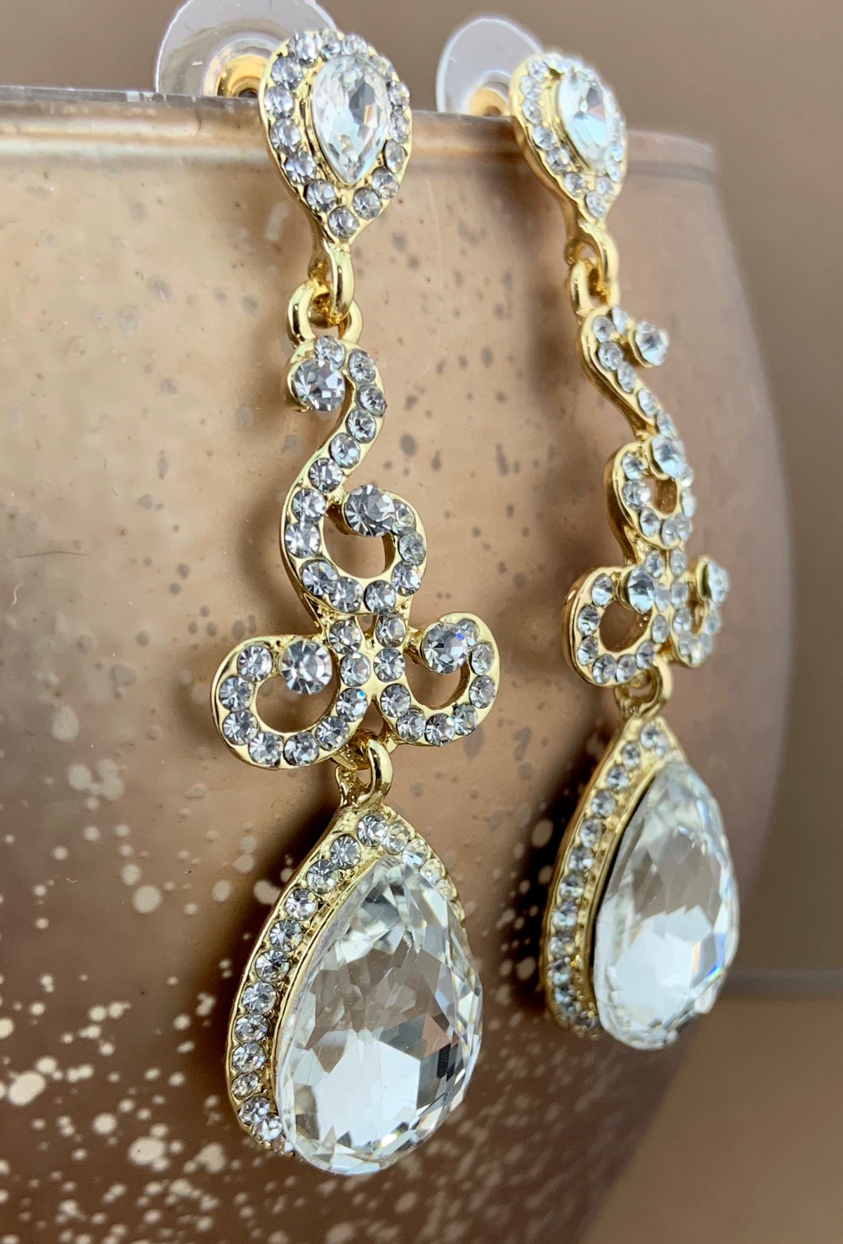 Crystal Teardrop Earrings, Gold | Bellaire Wholesale
