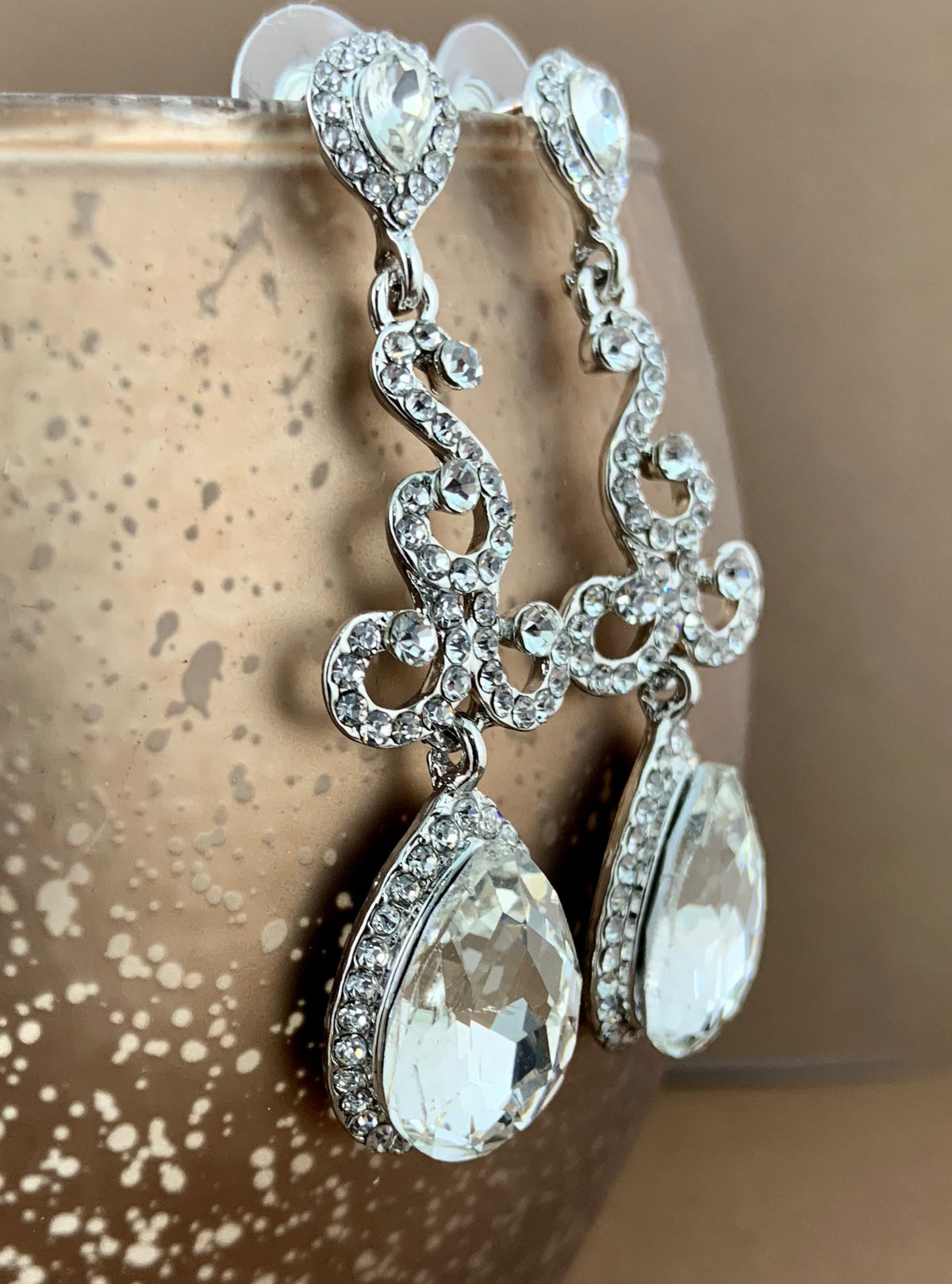 Crystal Teardrop Earrings, Silver | Bellaire Wholesale