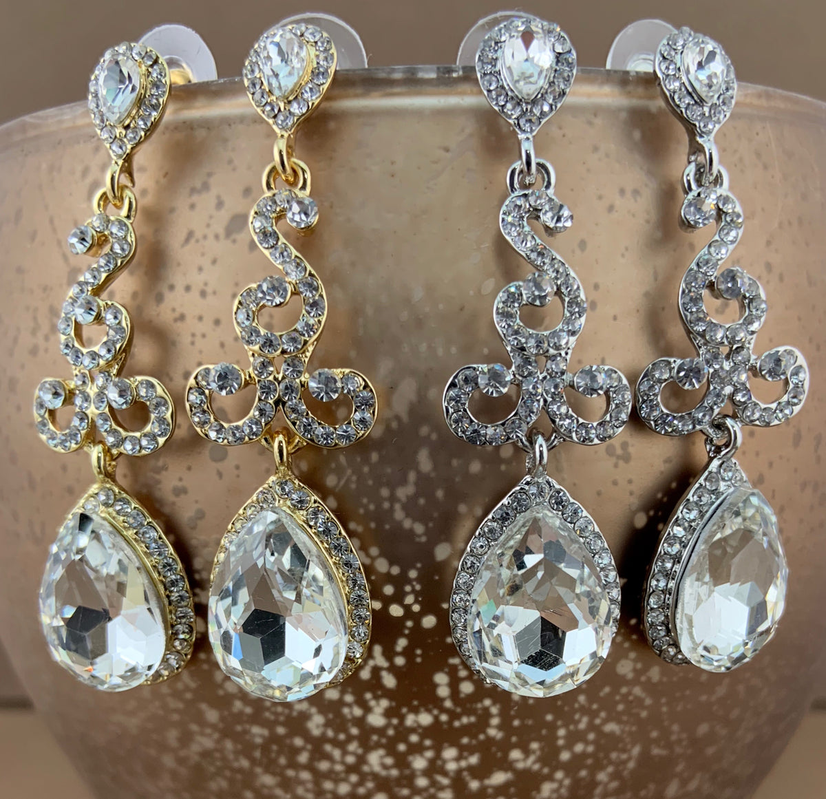 Crystal Teardrop Earrings, Gold | Bellaire Wholesale