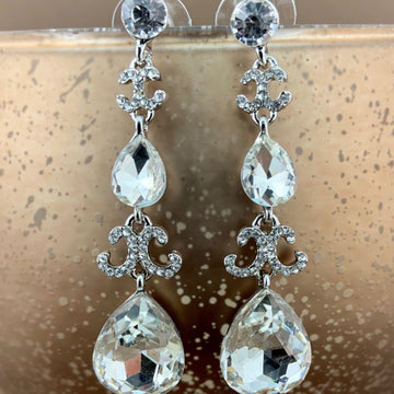 Crystal Designer Teardrop Earrings, Silver | Bellaire Wholesale