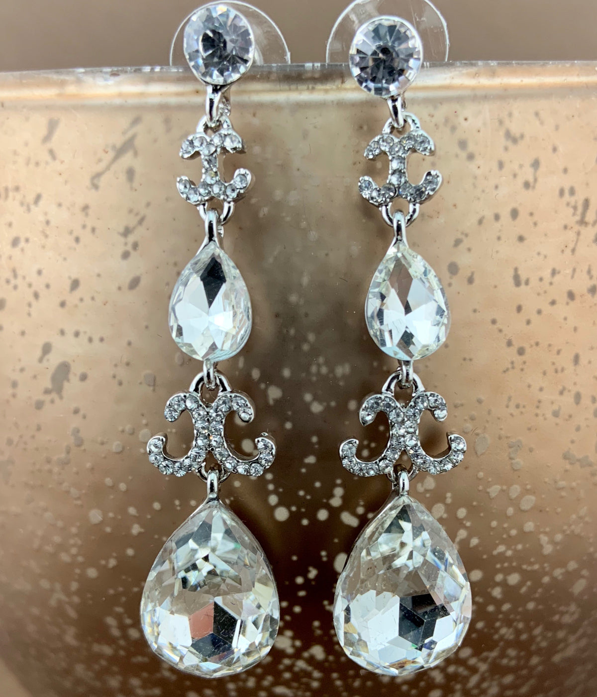 Crystal Designer Teardrop Earrings, Silver | Bellaire Wholesale