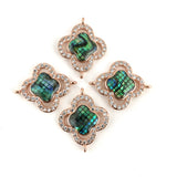 Abalone Shell Clover Shape CZ Pave Connector, Rose Gold | Bellaire Wholesale
