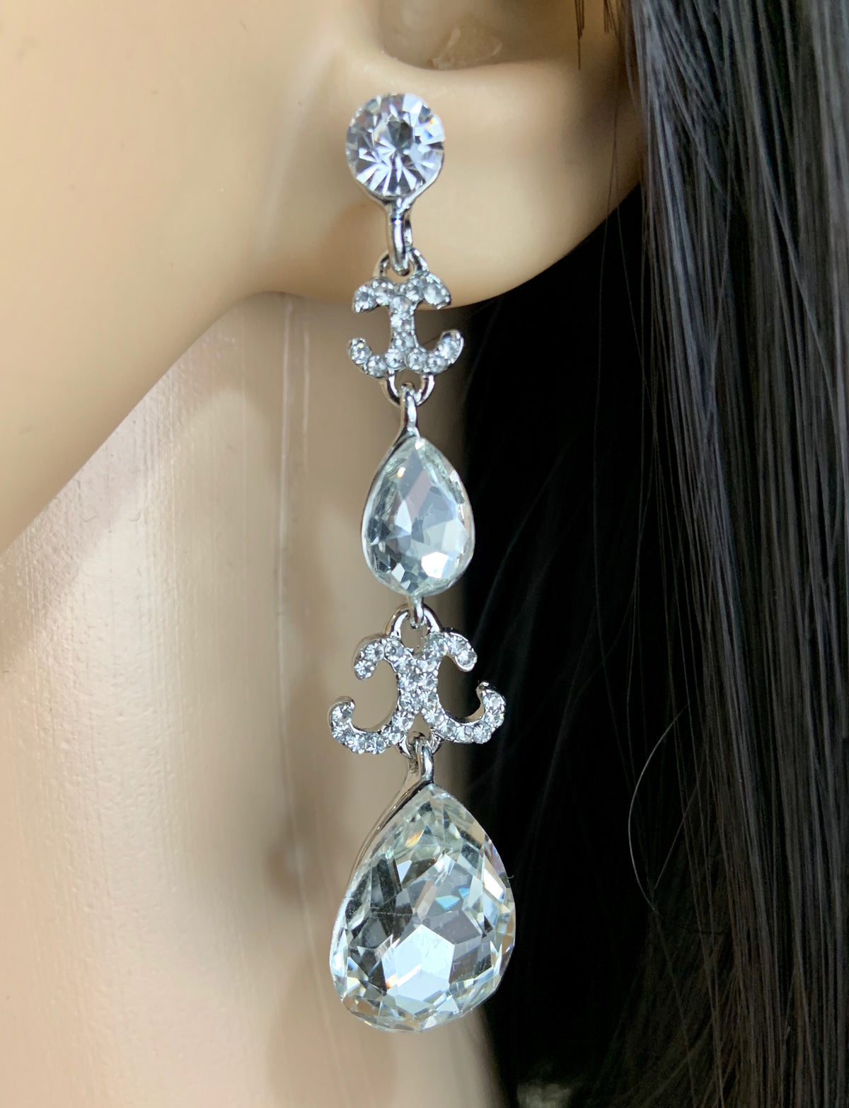 Crystal Designer Teardrop Earrings, Silver | Bellaire Wholesale