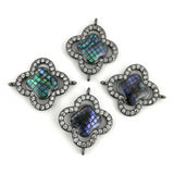 Abalone Shell Clover Shape CZ Pave Connector, Gunmetal | Bellaire Wholesale