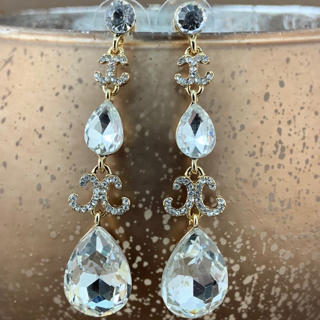 Crystal Designer Inspired Teardrop Earrings, Gold | Bellaire Wholesale